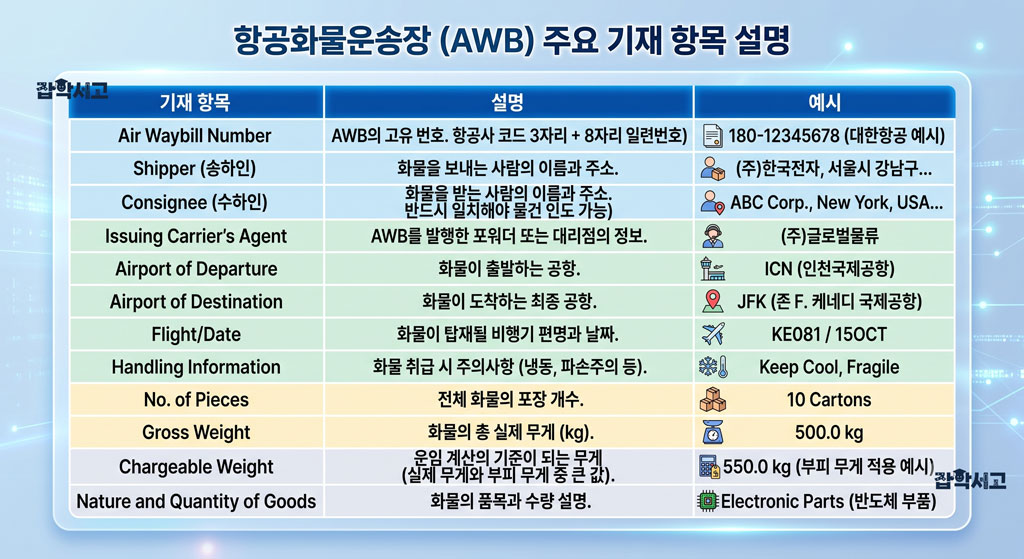 AWB 주요 기재 항목