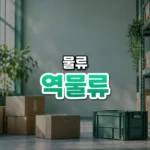 역물류 썸네일: 아래쪽에 반품 상자와 재사용 상자가 놓고 청록빛 밝은 분위기 속에 가운데·위로 글자를 올릴 여백이 넓은 모습