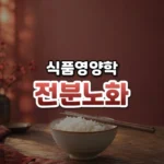 전분노화 썸네일: 은은한 붉은빛 조명 아래 화면 아래쪽에 나무 젓가락을 얹은 흰 쌀밥 한 그릇이 놓이고 위쪽은 글자를 올릴 여백이 넓은 모습