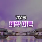 제약 이론 썸네일: 화면 아래쪽에 가는 고리 하나가 섞인 쇠사슬이 놓이고 위로 보랏빛이 번져 글자를 올릴 여백이 있는 모습